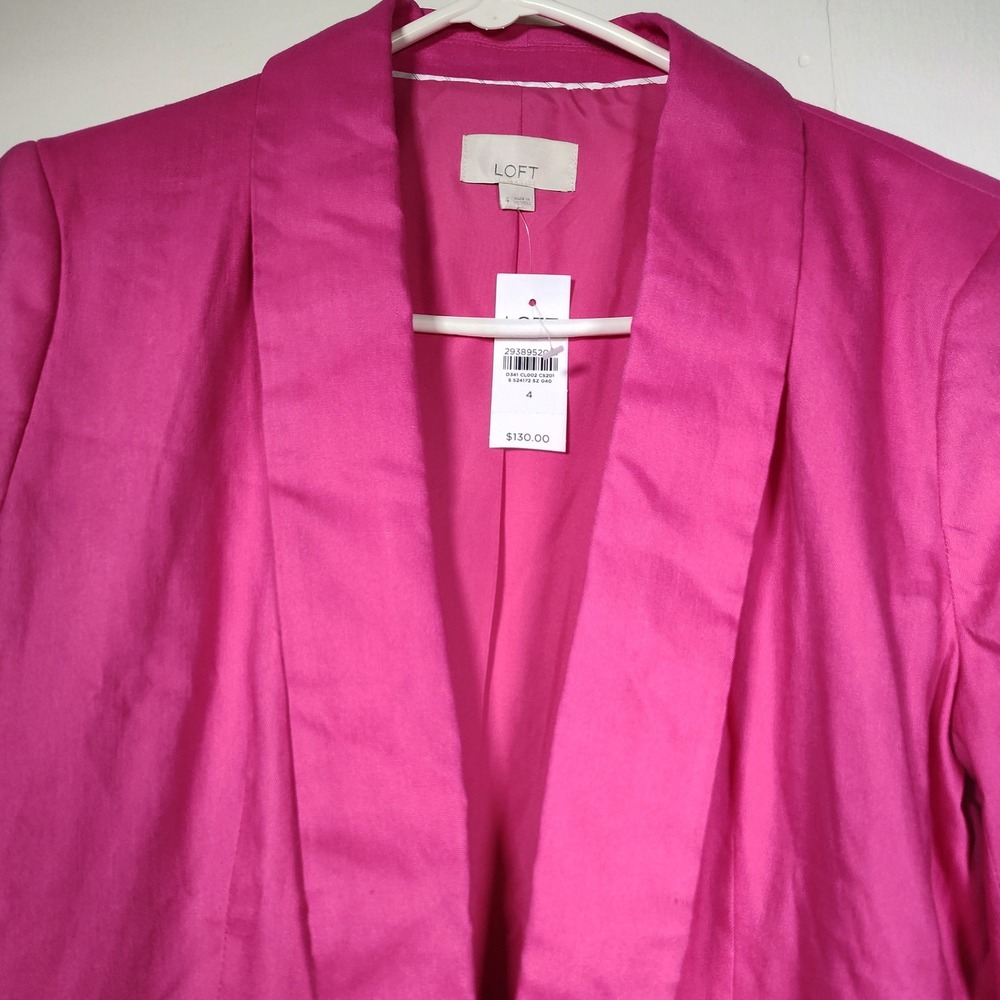 LOFT Womens Fuchsia Pink Shawl Collar Open Front Linen Blazer Jacket Size 4 NWT - Picture 3 of 11